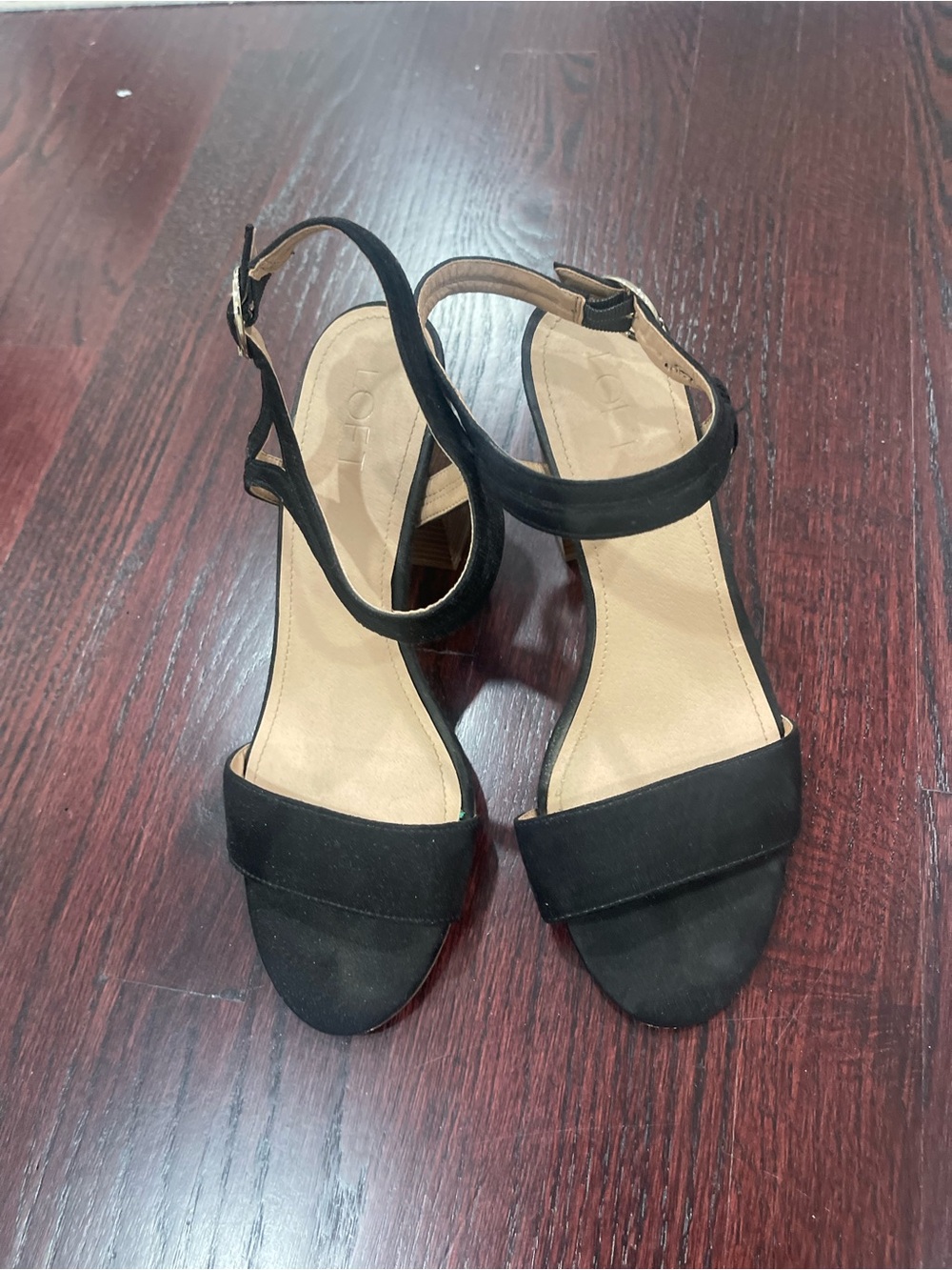 LOFT Black Open-Toe Ankle Strap Block Heel Sandals